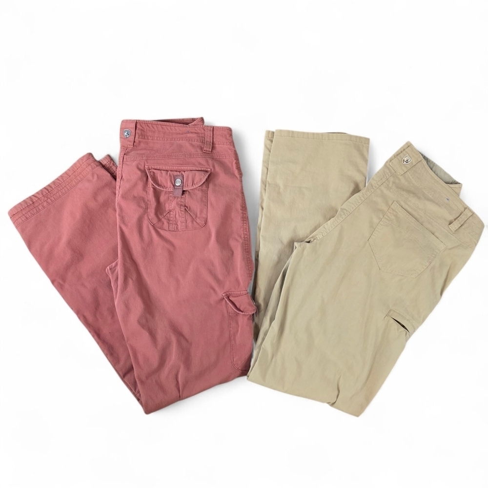 KÜHL Women's Roll-Up Outdoor Hiking Pants 12 Long Beige & Rust Stretch Cargo
